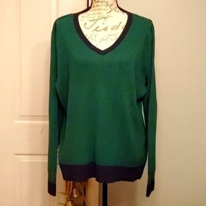 V Neck Green & Black Liz Claiborne Sweater XL